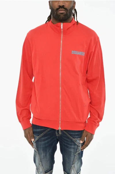 Dsquared2 Lightweight Cotton Sweatshirt With Zip In Red