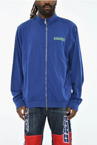 Dsquared2 Lightweight Cotton Sweatshirt With Zip In Blue