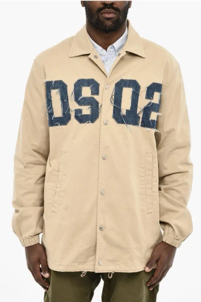 Dsquared2 Lightweight Cotton Twill Coat With Denim Monogram In Neutral