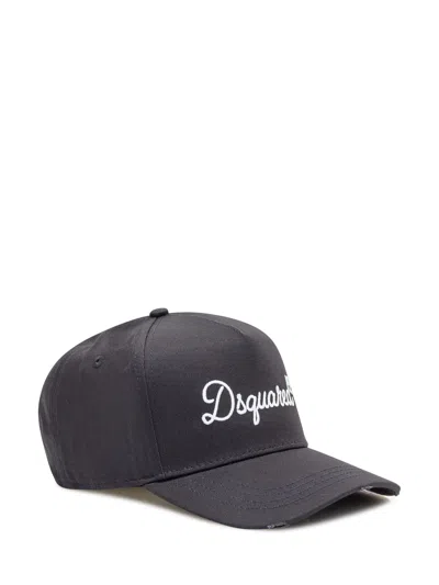Dsquared2 Linen Baseball Cap With Front Embroidery In Nero