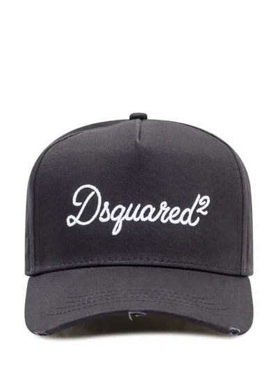 Dsquared2 Linen Baseball Cap With Front Embroidery In Nero