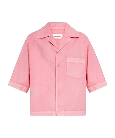 Dsquared2 Linen Boxy Short Sleeve Shirt In Pink