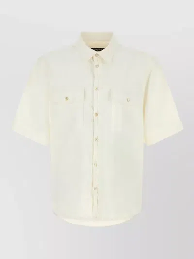 Dsquared2 Linen Shirt Short Sleeves Button Down Collar In Neutral