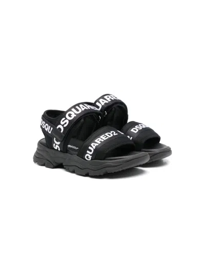 Dsquared2 Kids' Logo-print Sandals In 黑色
