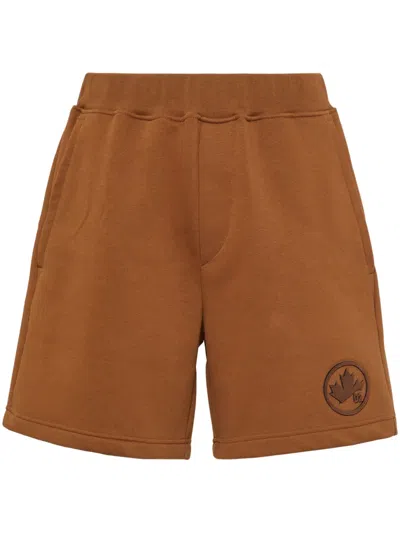 Dsquared2 Logo-appliqué Cotton Track Shorts In Brown