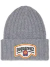 Dsquared2 Grey Ribbed Tricot Wool Hat In Grey