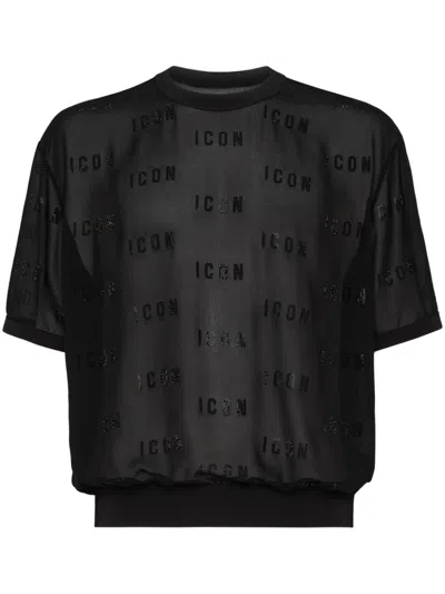 Dsquared2 Logo-appliqué Mesh T-shirt In Black