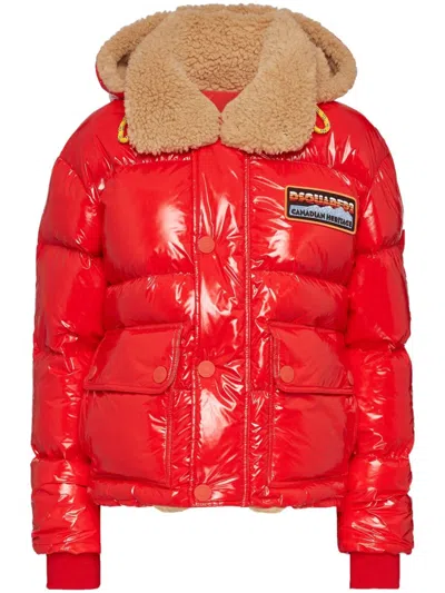 Dsquared2 Logo-appliqué Puffer Jacket In Red
