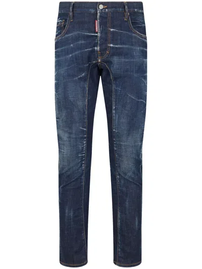 Dsquared2 Distressed Five-pocket Jeans Leather Patch In Blue