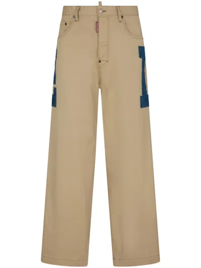 DSQUARED2 LOGO-APPLIQUÉ STRAIGHT-LEG TROUSERS