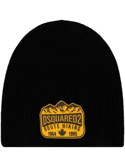 Dsquared2 Logo-appliqué Wool Beanie In Black