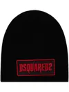 Dsquared2 Gothic Logo Patch Knit Wool Beanie In Black