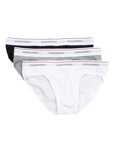 Dsquared2 Logo-band Briefs (pack Of Three) In White