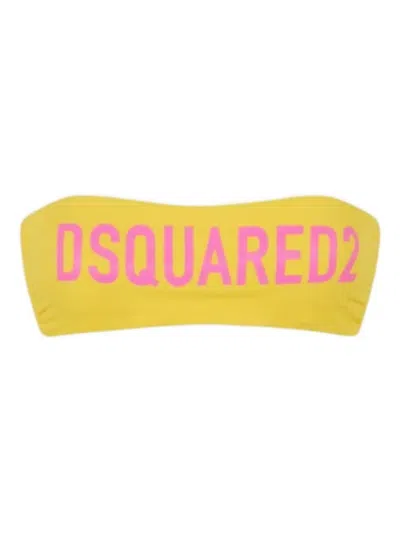 Dsquared2 Logo Bandeau Bikini Top In Yellow