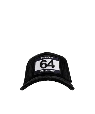 Dsquared2 Logo-patch Corduroy Cap In Black
