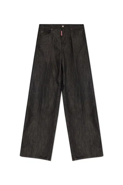 Dsquared2 Traveller Mid Rise Denim Wide Jeans In Black