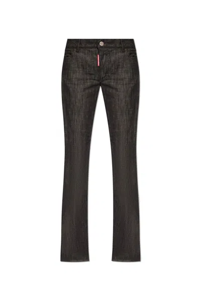 Dsquared2 Black Flared Stretch Cotton Jeans With Mid-rise And Distressed Effect In Nero