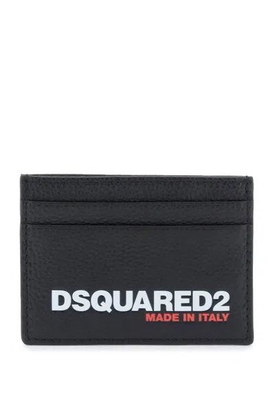 Dsquared2 Black Hammered Leather Card Holder In Nero