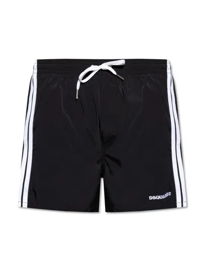 Dsquared2 Logo Boxer Midi Swim Shorts In Black