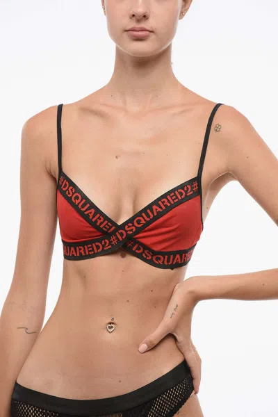 Dsquared2 Logo Branded Bikini Top In Black / Red
