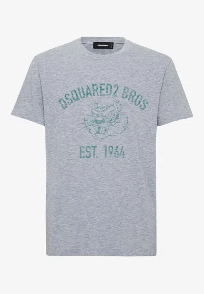 Dsquared2 Logo Bros Print T-shirt In Gray