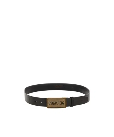 Dsquared2 Logo-buckle Leather Belt In Black