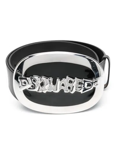 Dsquared2 Logo-buckle Leather Belt In Black