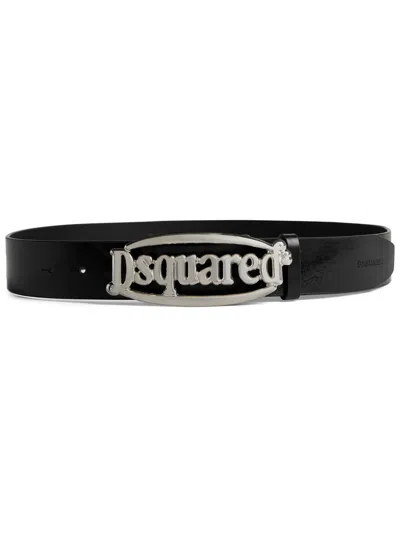 Dsquared2 Logo-buckle Leather Belt In Black