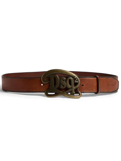 Dsquared2 Logo-buckle Leather Belt In Brown