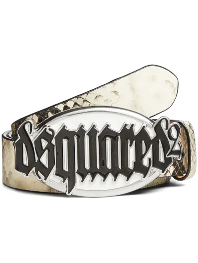 Dsquared2 Logo-buckle Leather Belt In White