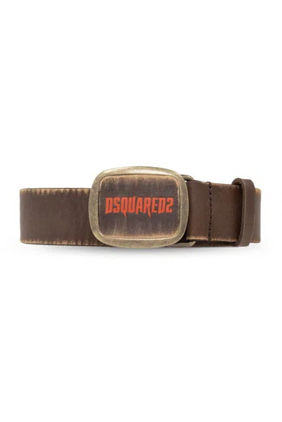 Dsquared2 Logo Buckle Vintage Belt In Brown