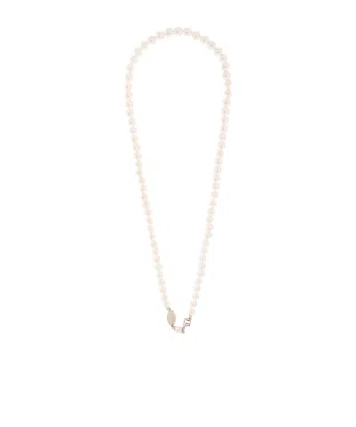 Dsquared2 Logo Charm Pearl Necklace In White
