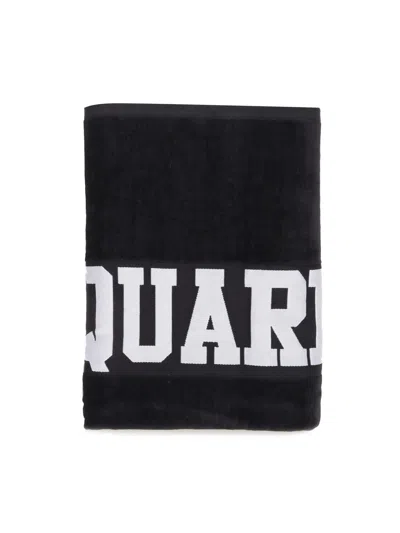 Dsquared2 Logo Cotton Beach Towel In Black
