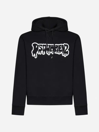 Dsquared2 Black Hoodie With Graffiti Logo Print In Cotton Man