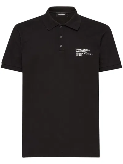 Dsquared2 Logo Cotton Polo Shirt In Black