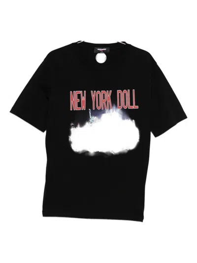 Dsquared2 Graphic Print Crew Neck Cotton T-shirt In Black