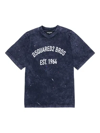 Dsquared2 Kids' Logo Crew-neck T-shirt In Blue