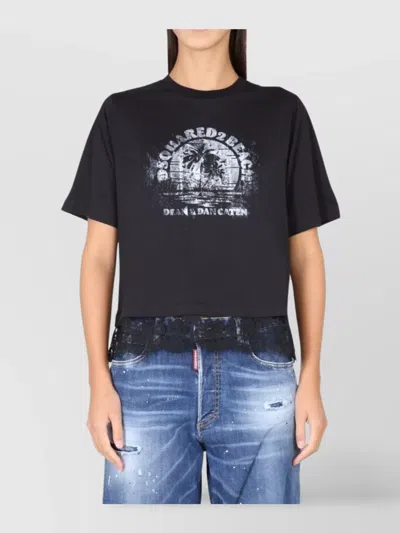 DSQUARED2 LOGO CREW NECK T-SHIRT WITH LACE HEM