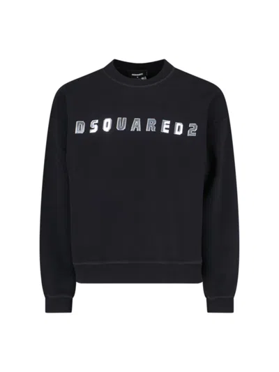 Dsquared2 Long-sleeve T-shirt With Metallic Lettering And Crew Neckline In Black