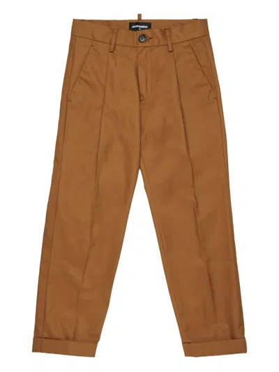 Dsquared2 Kids' Logo Cuffed Chinos In Brown