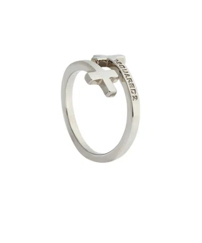 Dsquared2 Logo Debossed Cross Ring In Gray