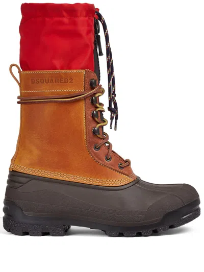 Dsquared2 Logo-debossed Leather Boots In Brown