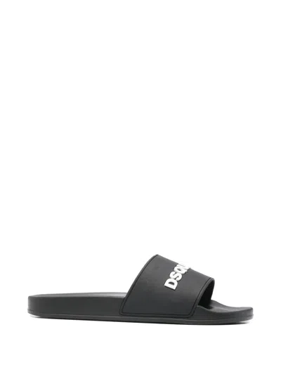 Dsquared2 Logo Slide Sandal Open Toe Flat Sole In Multi