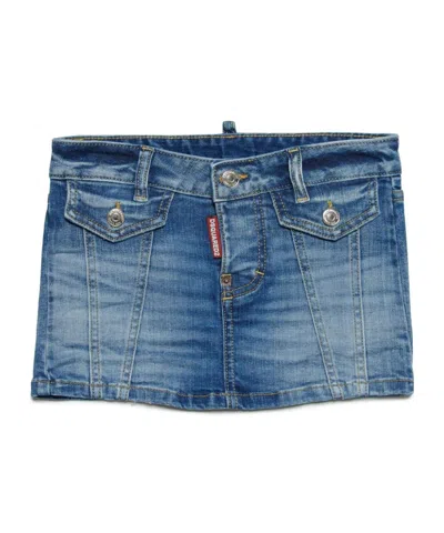 Dsquared2 Logo Decal Denim Skirt In Blue