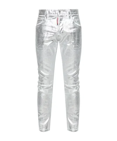 Dsquared2 Logo Denim Trousers In Silver