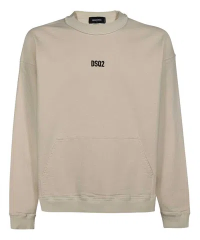 Dsquared2 Logo Detail Cotton Sweatshirt In Beige