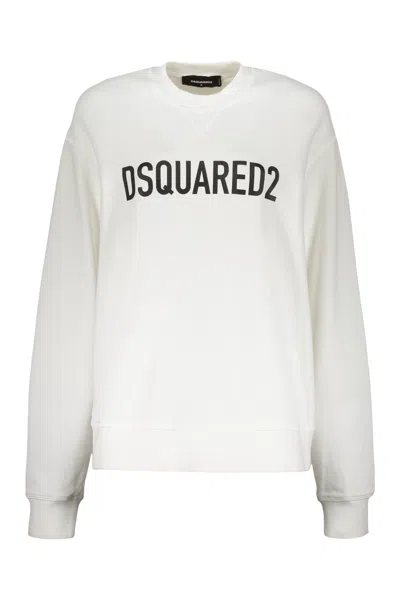 Dsquared2 Logo Detail Cotton Sweatshirt In White