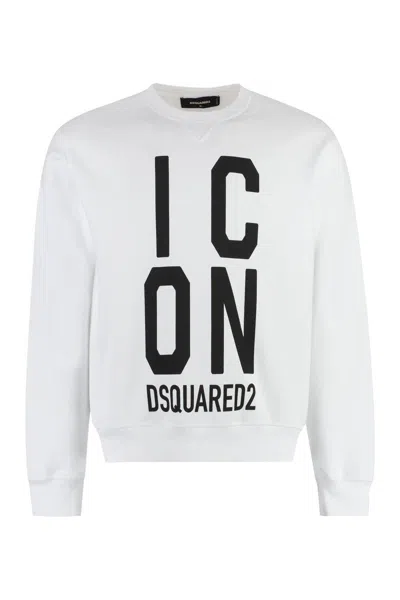 Dsquared2 Logo Detail Cotton Sweatshirt In White