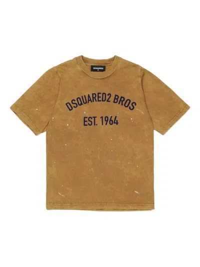 Dsquared2 Kids' Logo-detail Crew-neck T-shirt In Brown