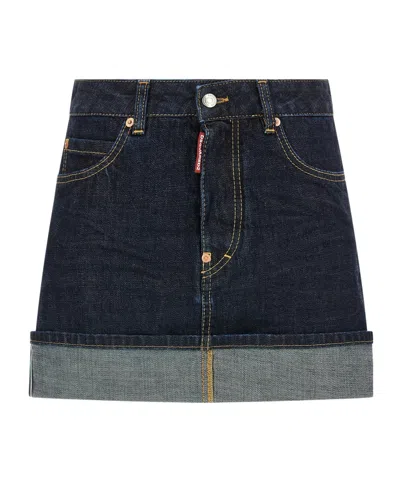 Dsquared2 Logo Detail Denim Skirt In Black